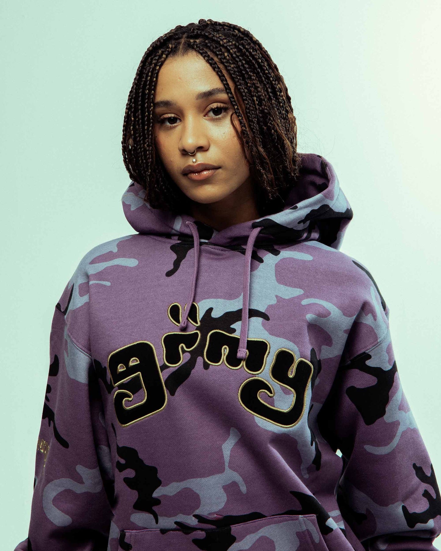 ALL OVER PRINT TUSKER TEMPLE VINTAGE HOODIE PURPLE
