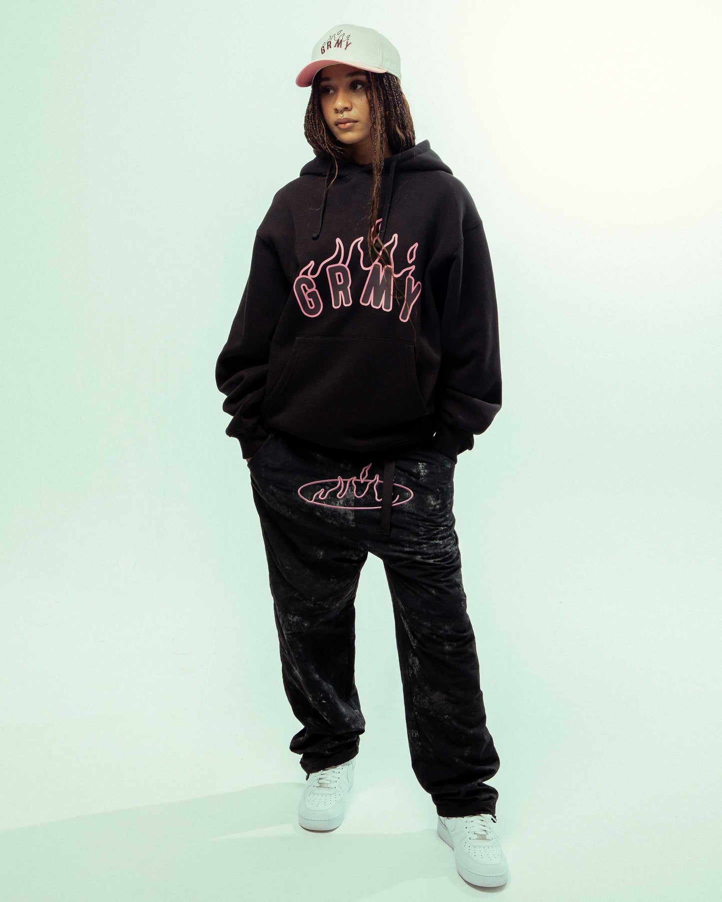 MELTED STONE NYLON TIE AND DYE TRACK PANTS BLACK