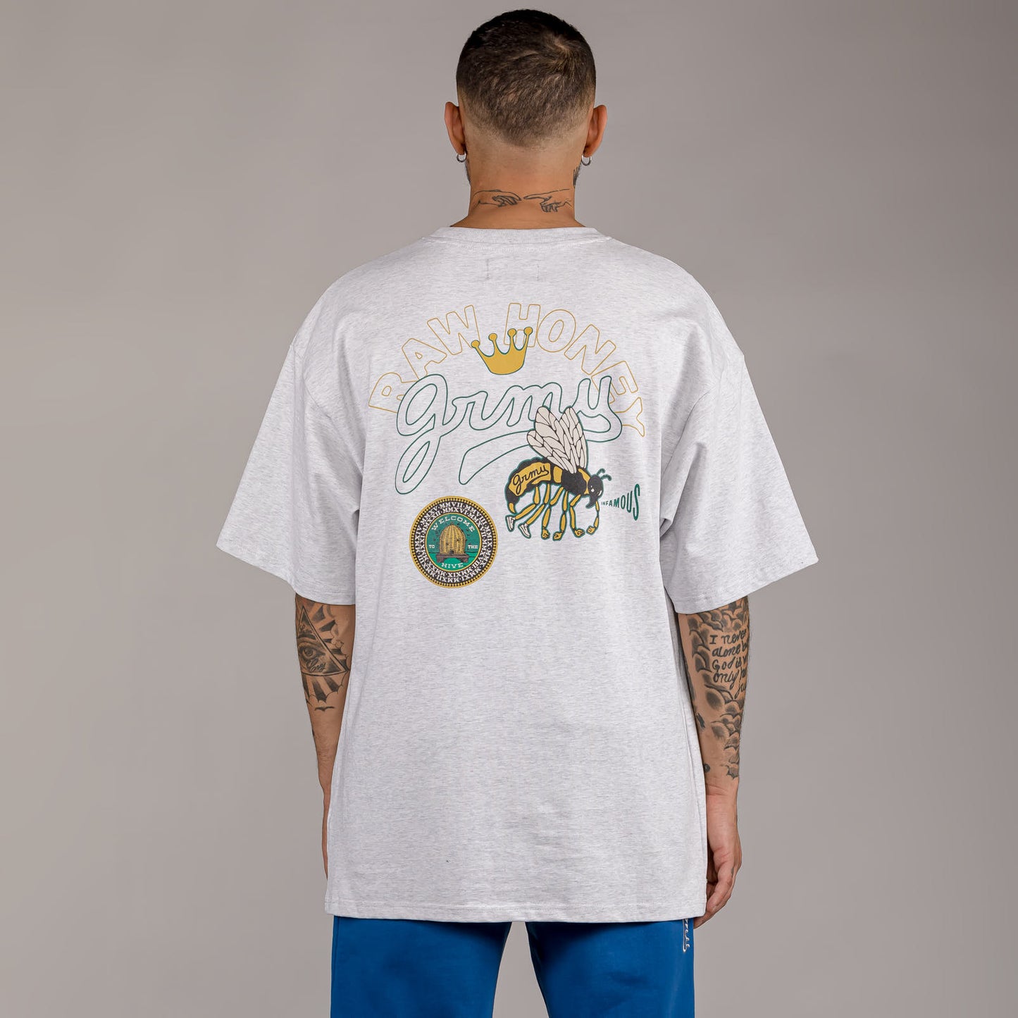 GRIMEY HIVE HEAVYWEIGHT TEE SPORT GREY