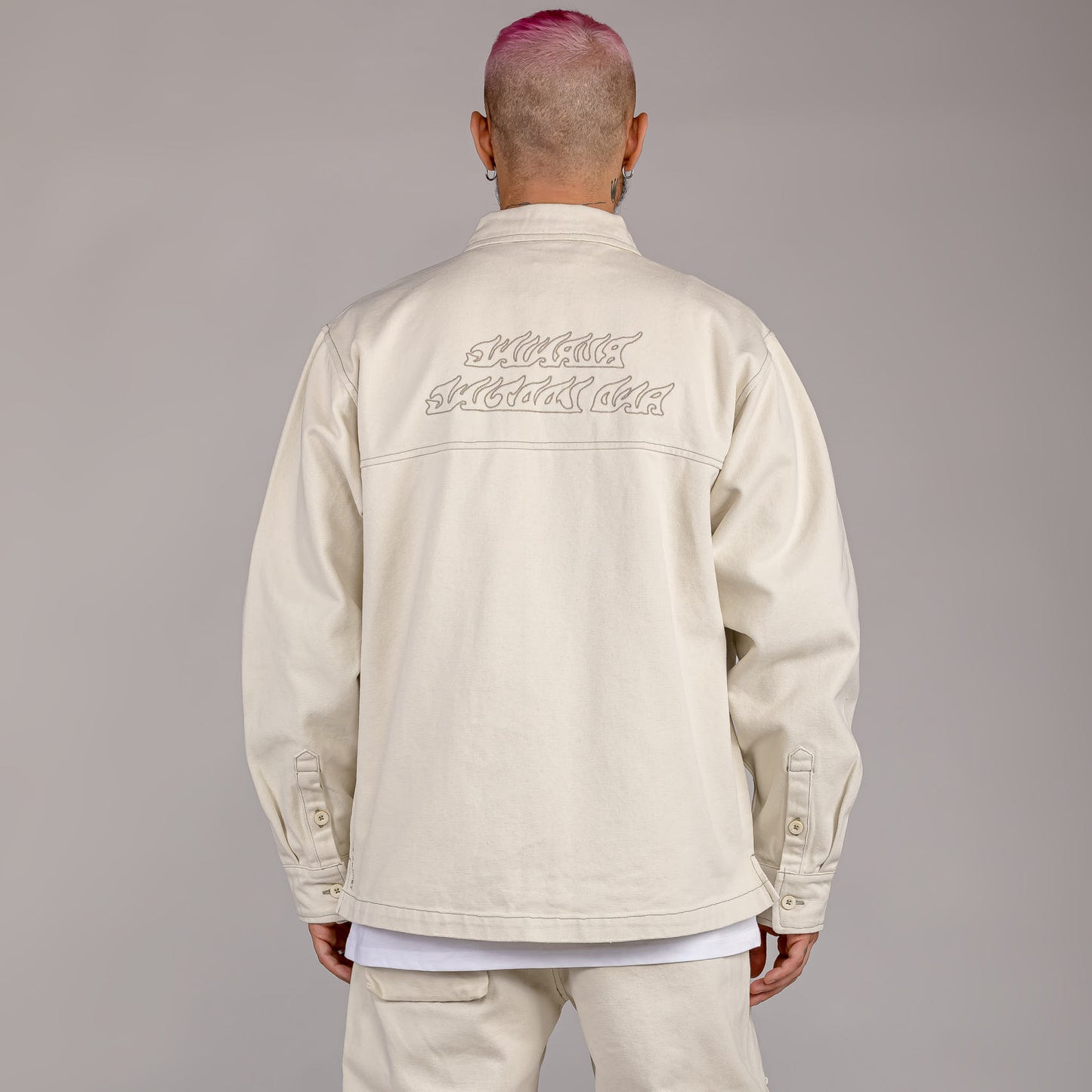 GRIMEY SNOW FOX CANVAS LONG SLEEVE SHIRT CREAM