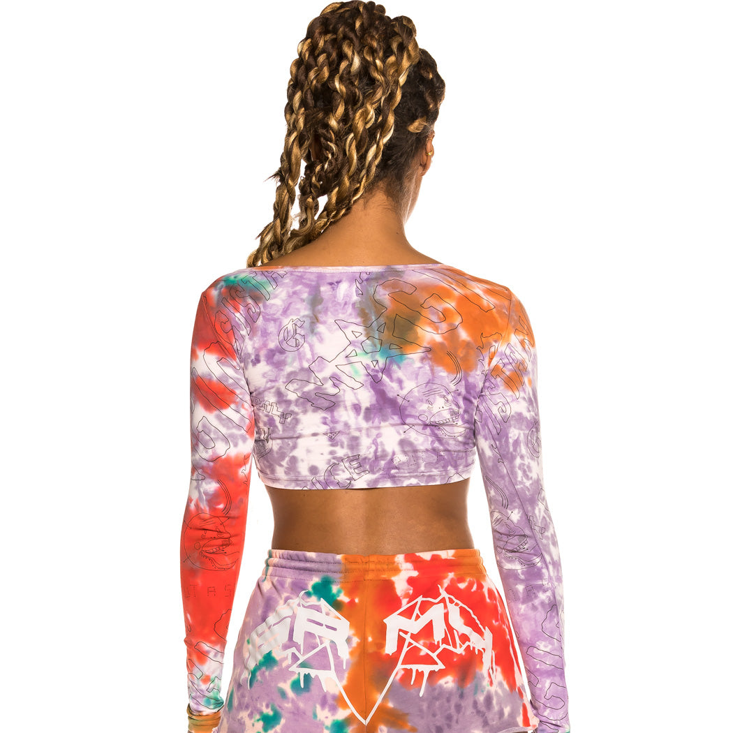 GRIMEY LIVEUTION TIE DYE GIRL LONG SLEEVE CROP TOP TIE DYE