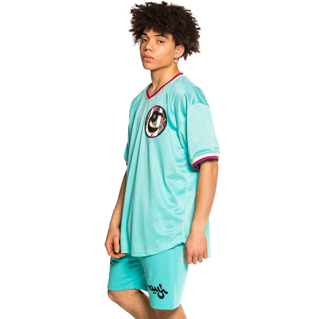 GRIMEY HOPE UNSEEN V NECK MESH TEE BLUE