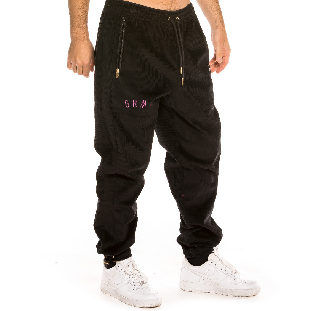 GRIMEY NITE MARAUDER CORDUROY TRACK PANTS BLK