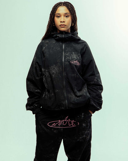 MELTED STONE NYLON TIE AND DYE TRACK PANTS BLACK
