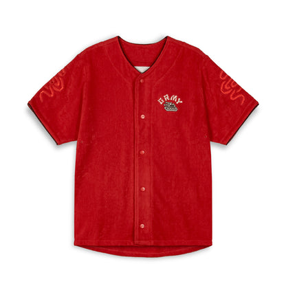 LUCKY DRAGON TERRY TOWELLING BASEBALL JERSEY RED