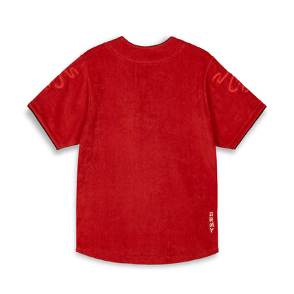 LUCKY DRAGON TERRY TOWELLING BASEBALL JERSEY RED