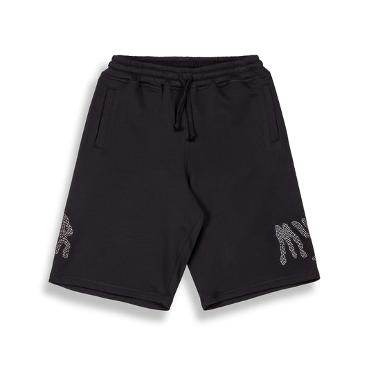 PEACE WITHIN RHINESTUDS BAGGY SWEATSHORTS BLACK