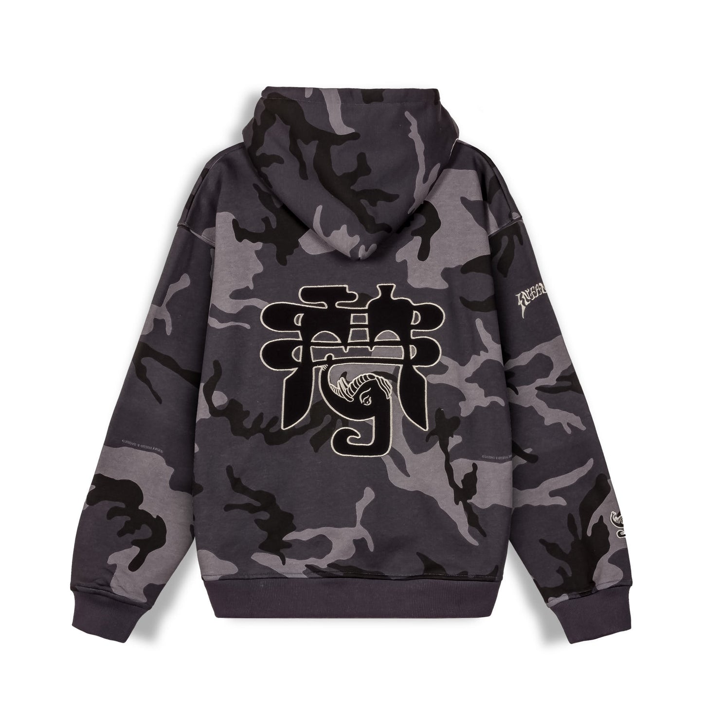 ALL OVER PRINT TUSKER TEMPLE VINTAGE HOODIE BLACK