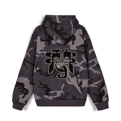 ALL OVER PRINT TUSKER TEMPLE VINTAGE HOODIE BLACK