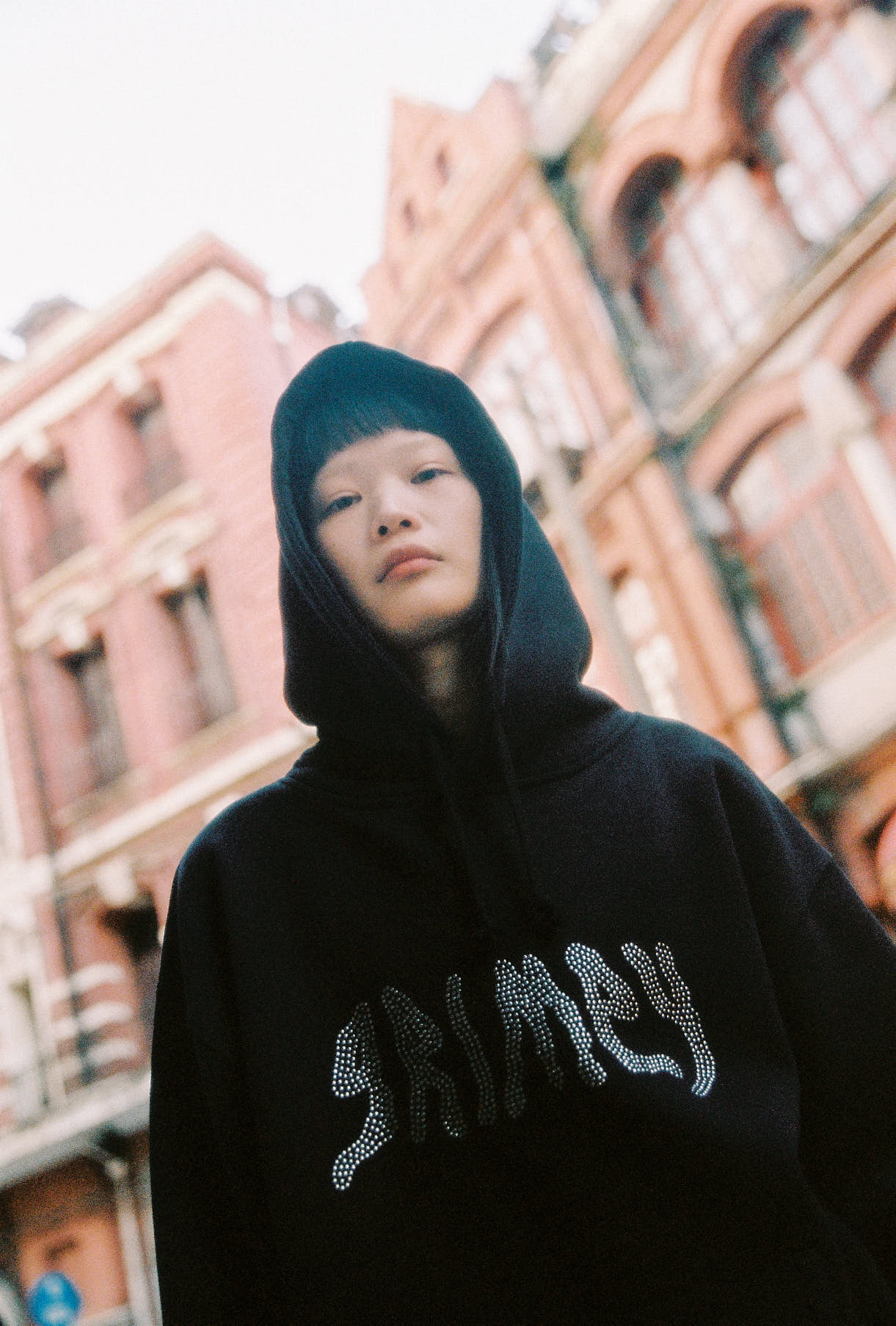 PEACE WITHIN RHINESTUDS BOXY HOODIE BLACK