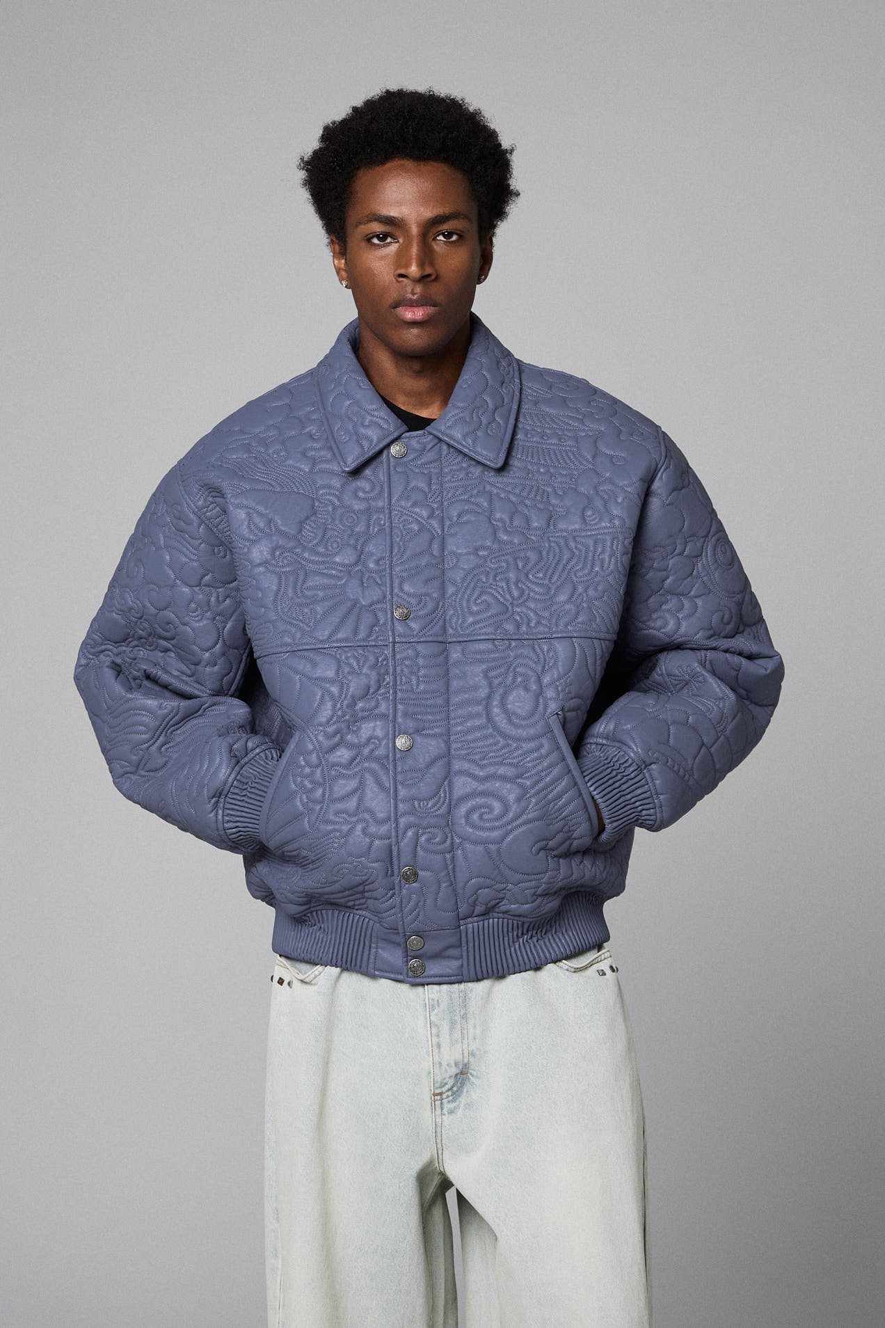 SAMPANS PU LEATHER JACKET BLUE