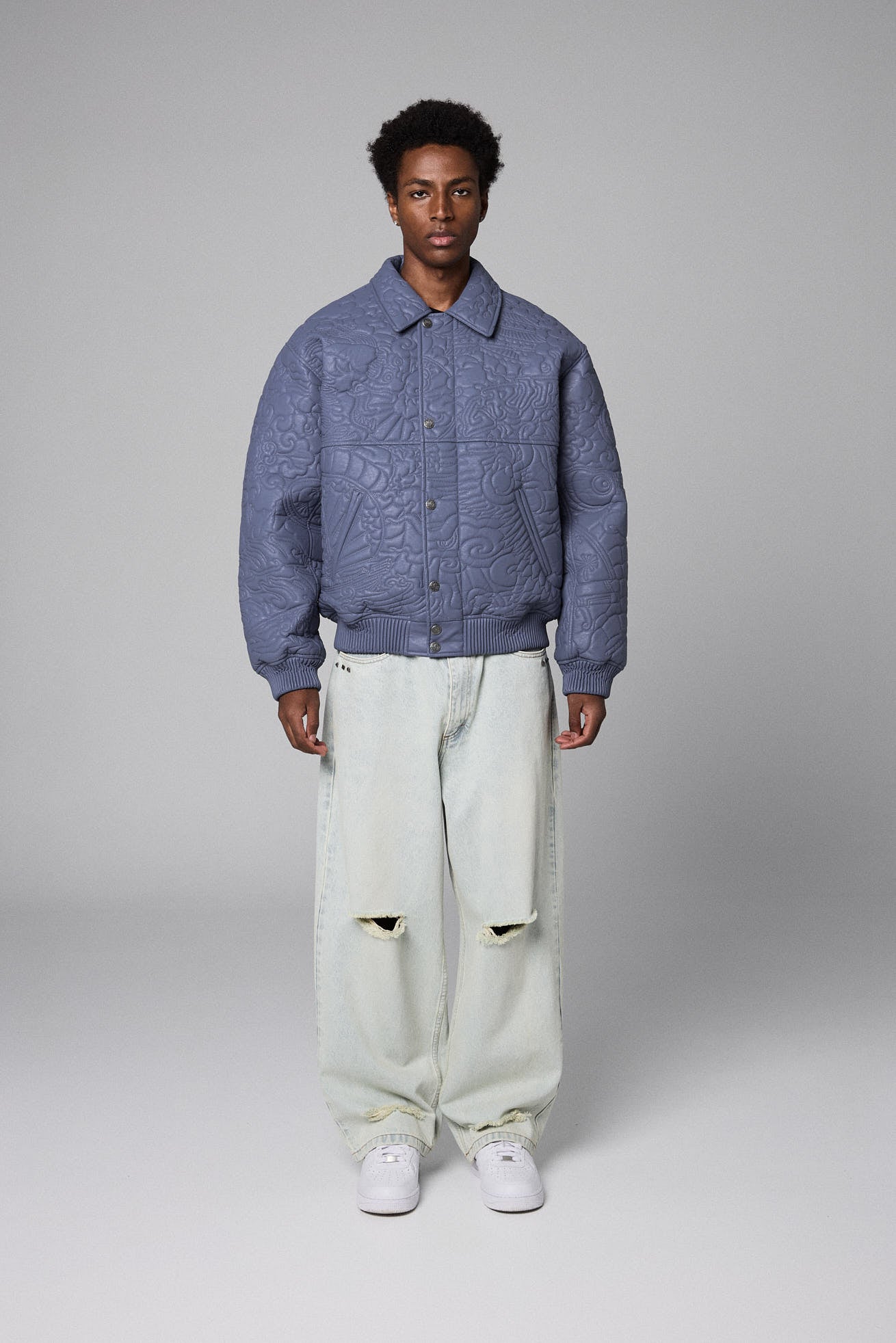 SAMPANS PU LEATHER JACKET BLUE