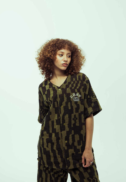 LUCKY DRAGON ALL OVER JACQUARD BASEBALL JERSEY BLACK