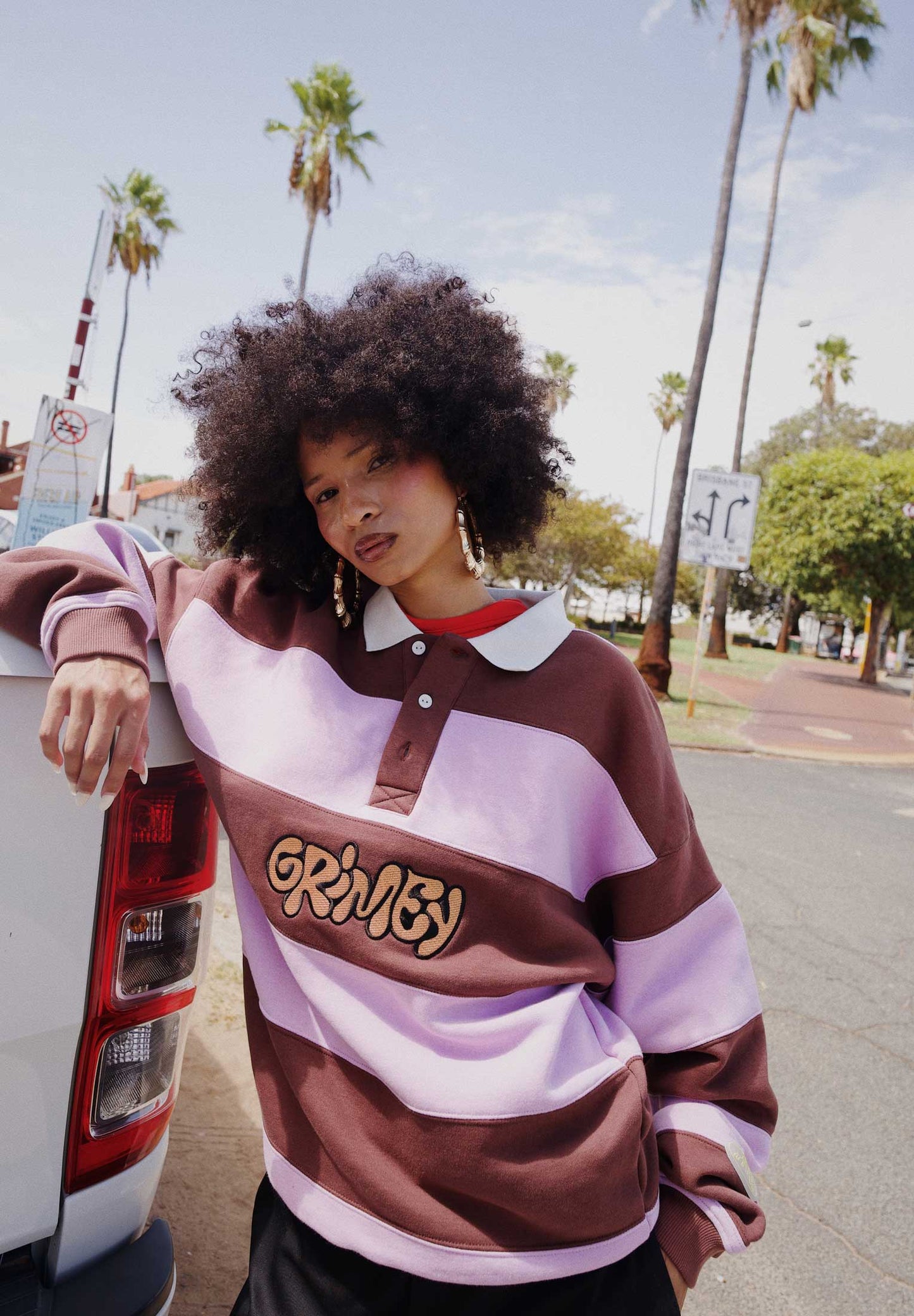 BLOODSUCKER STRIPES POLO SWEATSHIRT BROWN