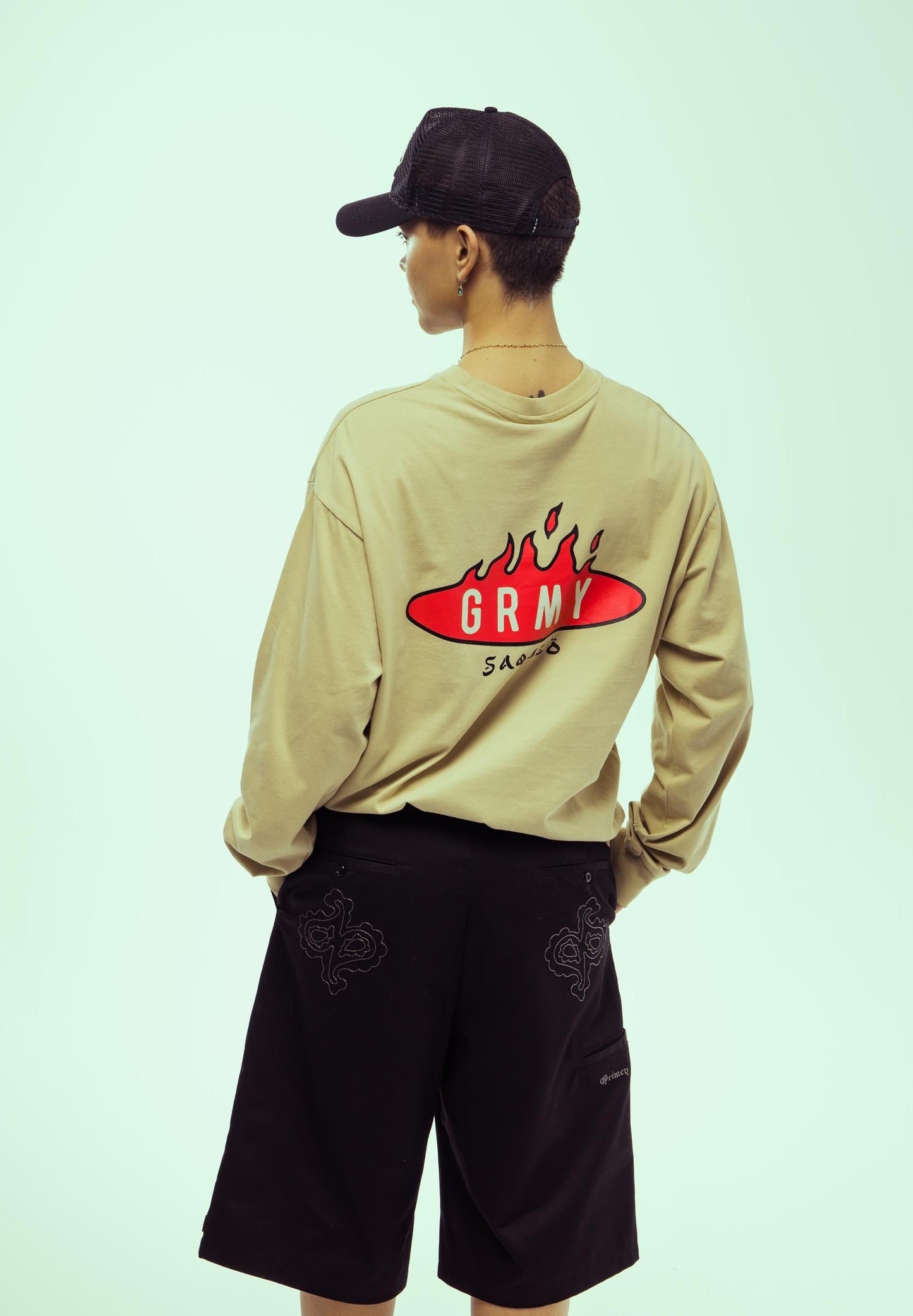 BURN IN FLAMES LONG SLEEVE TEE KHAKI
