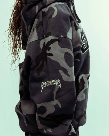 ALL OVER PRINT TUSKER TEMPLE VINTAGE HOODIE BLACK