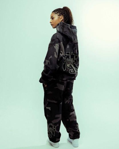 ALL OVER PRINT TUSKER TEMPLE VINTAGE HOODIE BLACK