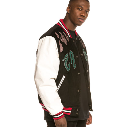 GRIMEY YOGA FIRE CORDUROY BASEBALL JACKET BLK