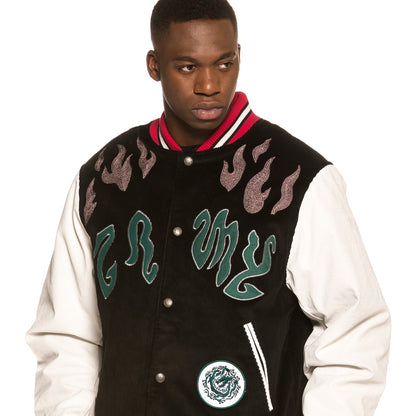 GRIMEY YOGA FIRE CORDUROY BASEBALL JACKET BLK