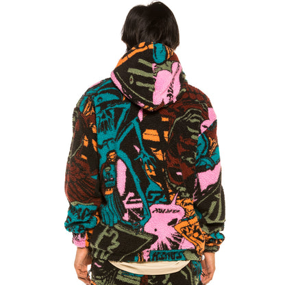 GRIMEY SPACE LADY ALL OVER JACQUARD SHERPA HOODIE ORANGE