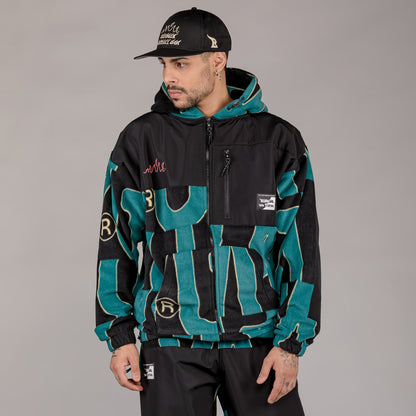 GRIMEY SNOW FOX ALL OVER PRINT POLAR FLEECE ZIP HOODIE BLUE
