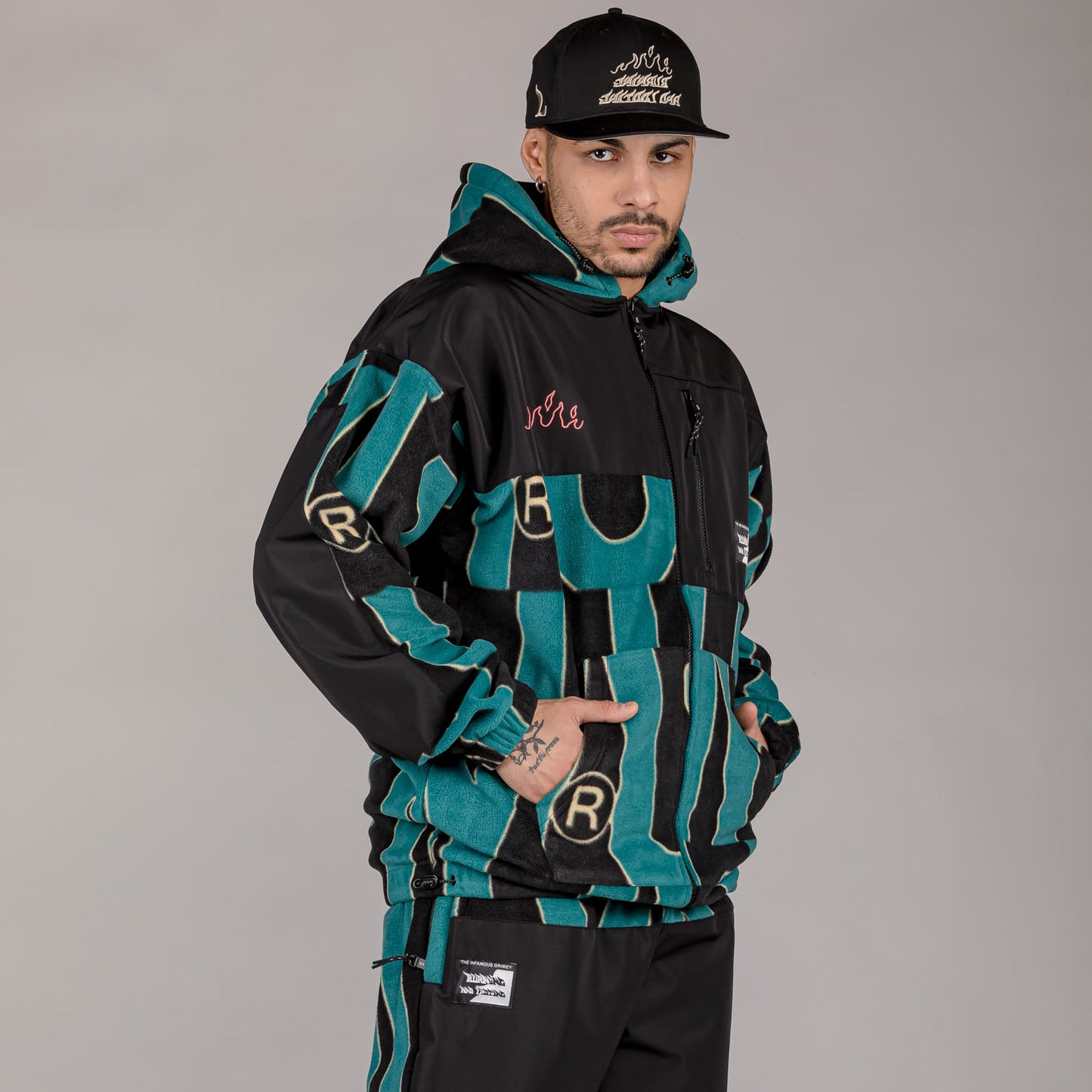 GRIMEY SNOW FOX ALL OVER PRINT POLAR FLEECE ZIP HOODIE BLUE