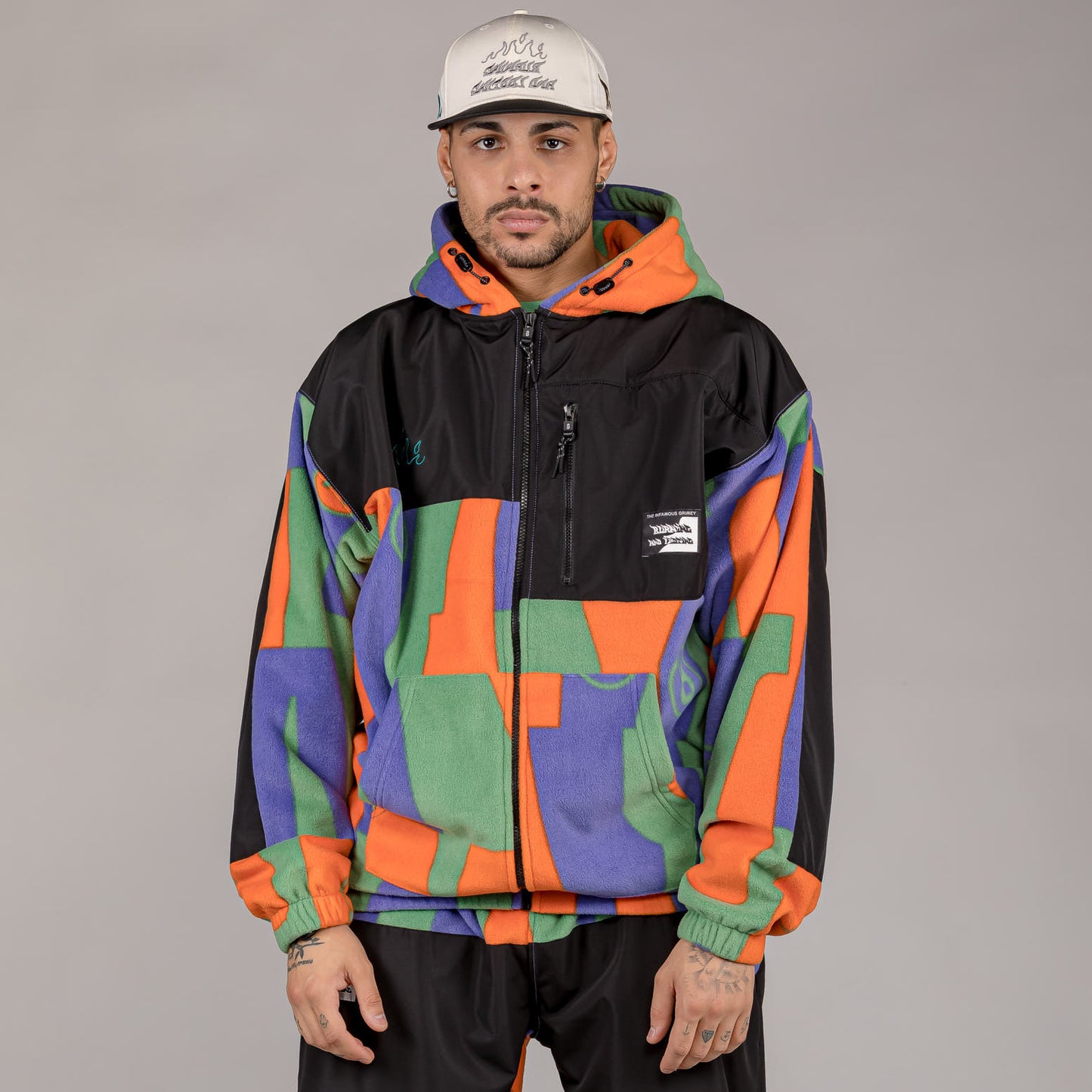 GRIMEY SNOW FOX ALL OVER PRINT POLAR FLEECE ZIP HOODIE MULTICOLOR