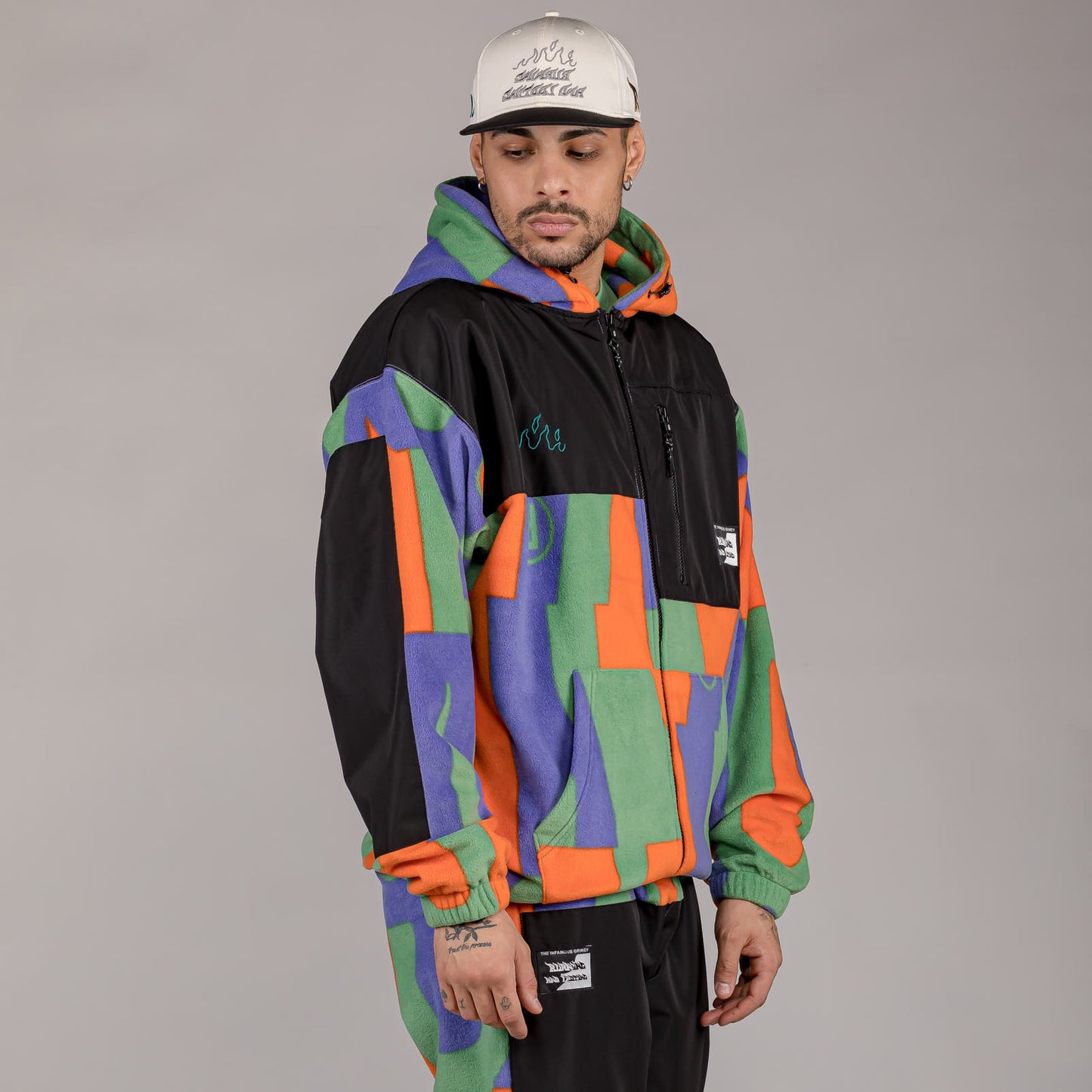 GRIMEY SNOW FOX ALL OVER PRINT POLAR FLEECE ZIP HOODIE MULTICOLOR