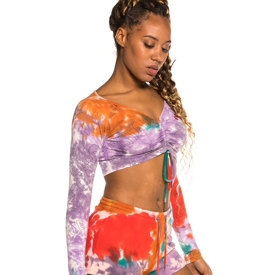GRIMEY LIVEUTION TIE DYE GIRL LONG SLEEVE CROP TOP TIE DYE