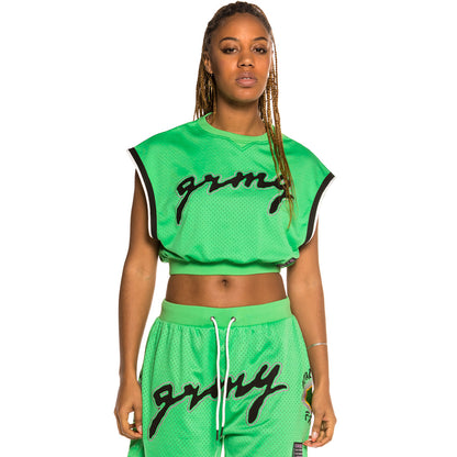GRIMEY STRANGE FRUIT GIRL MESH TANK TOP GREEN
