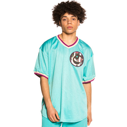 GRIMEY HOPE UNSEEN V NECK MESH TEE BLUE