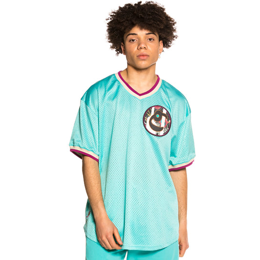 GRIMEY HOPE UNSEEN V NECK MESH TEE BLUE