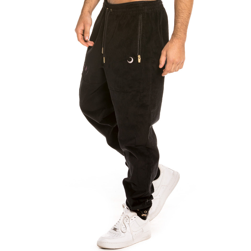 GRIMEY NITE MARAUDER CORDUROY TRACK PANTS BLK