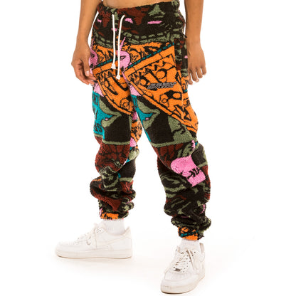 GRIMEY SPACE LADY ALL OVER JACQUARD SHERPA PANTS BLUE