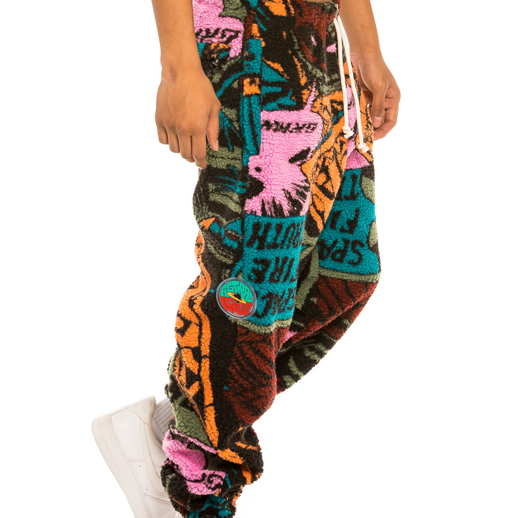 GRIMEY SPACE LADY ALL OVER JACQUARD SHERPA PANTS BLUE