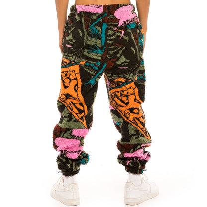 GRIMEY SPACE LADY ALL OVER JACQUARD SHERPA PANTS BLUE