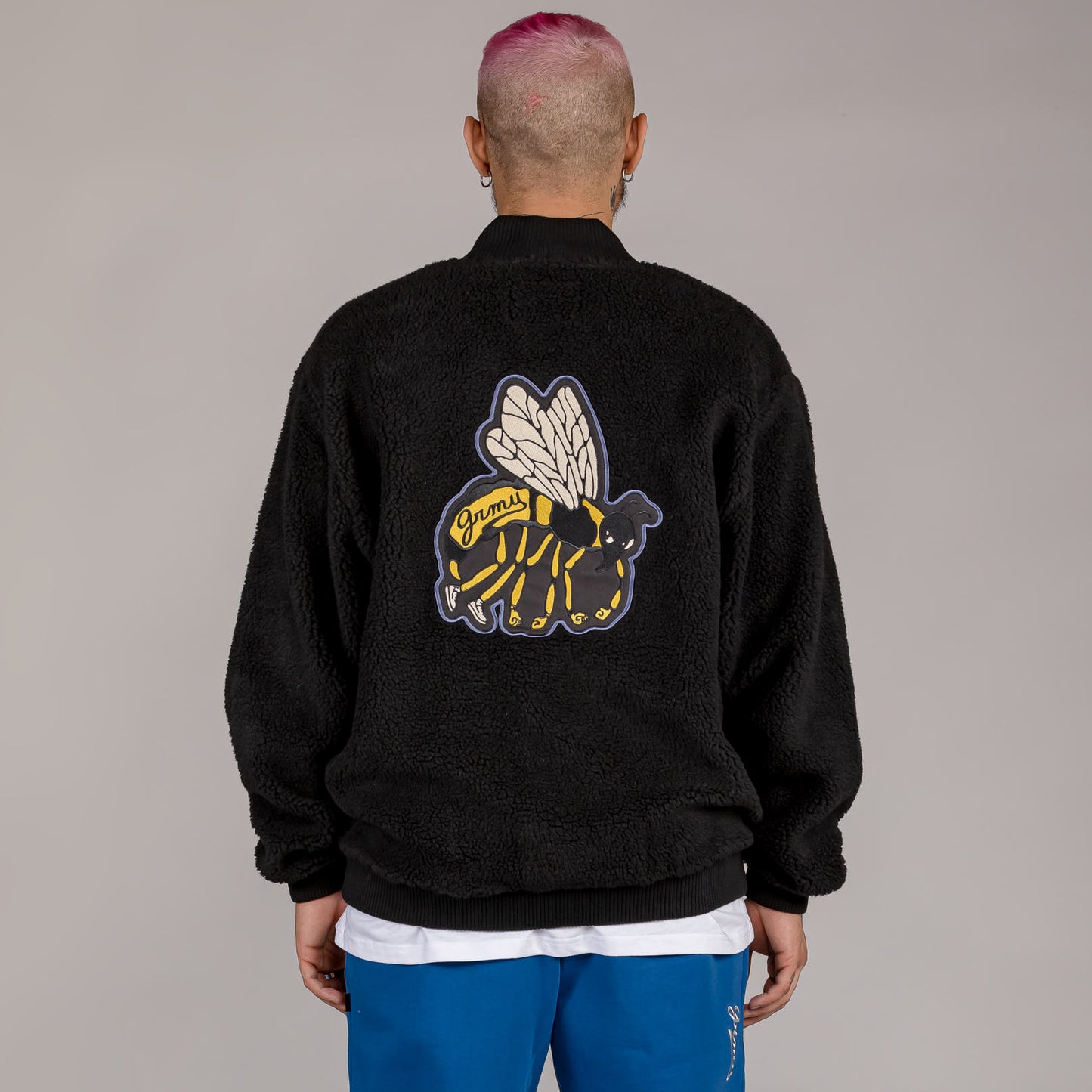 GRIMEY HIVE SHERPA BUTTON SWEATSHIRT BLACK