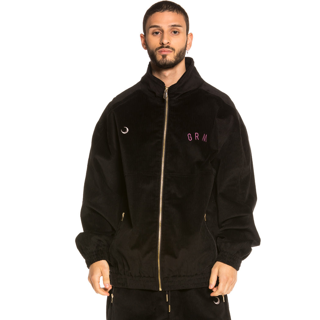 GRIMEY NITE MARAUDER CORDUROY TRACK JACKET BLK